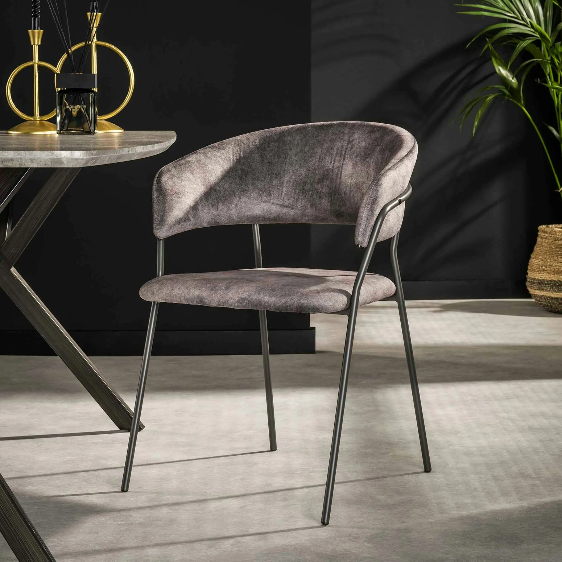 Chaise en velours gris à dossier rond (lot de 2) MELBOURNE