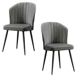 Chaise en velours gris - dossier enveloppant ROSARIO (Lot de 2)