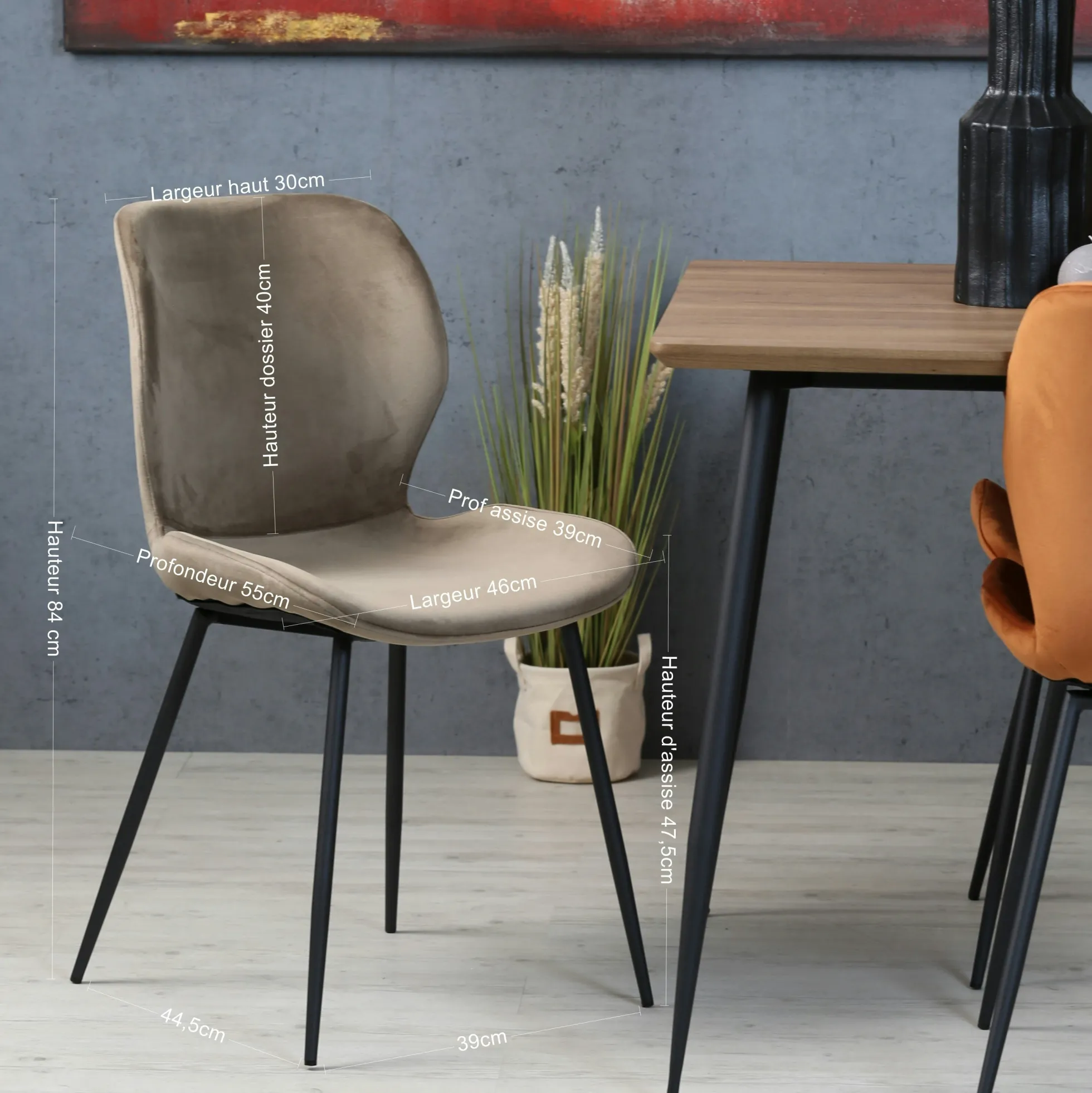 Chaise en velours gris style moderne (lot de 2) MELBOURNE