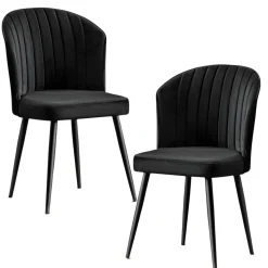 Chaise en velours noir - dossier enveloppant ROSARIO (Lot de 2)