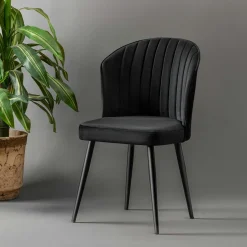 Chaise en velours noir - dossier enveloppant ROSARIO (Lot de 2)