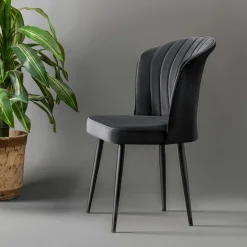 Chaise en velours noir - dossier enveloppant ROSARIO (Lot de 2)