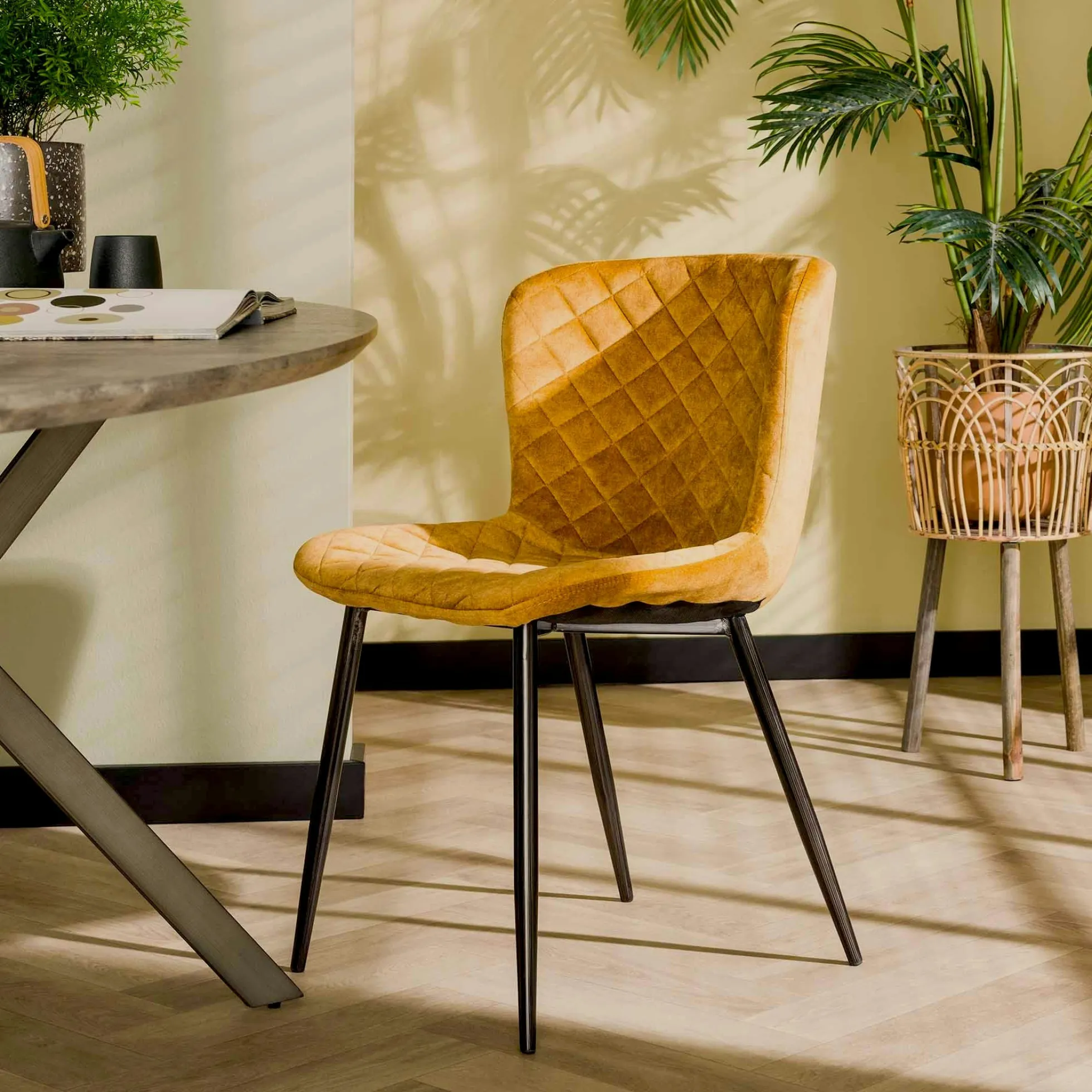 Chaise en velours piqué moutarde (lot de 2) MELBOURNE
