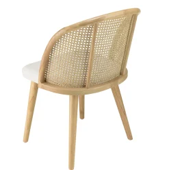 Chaise exotique dossier rond cannage assise tissu blanc TIM