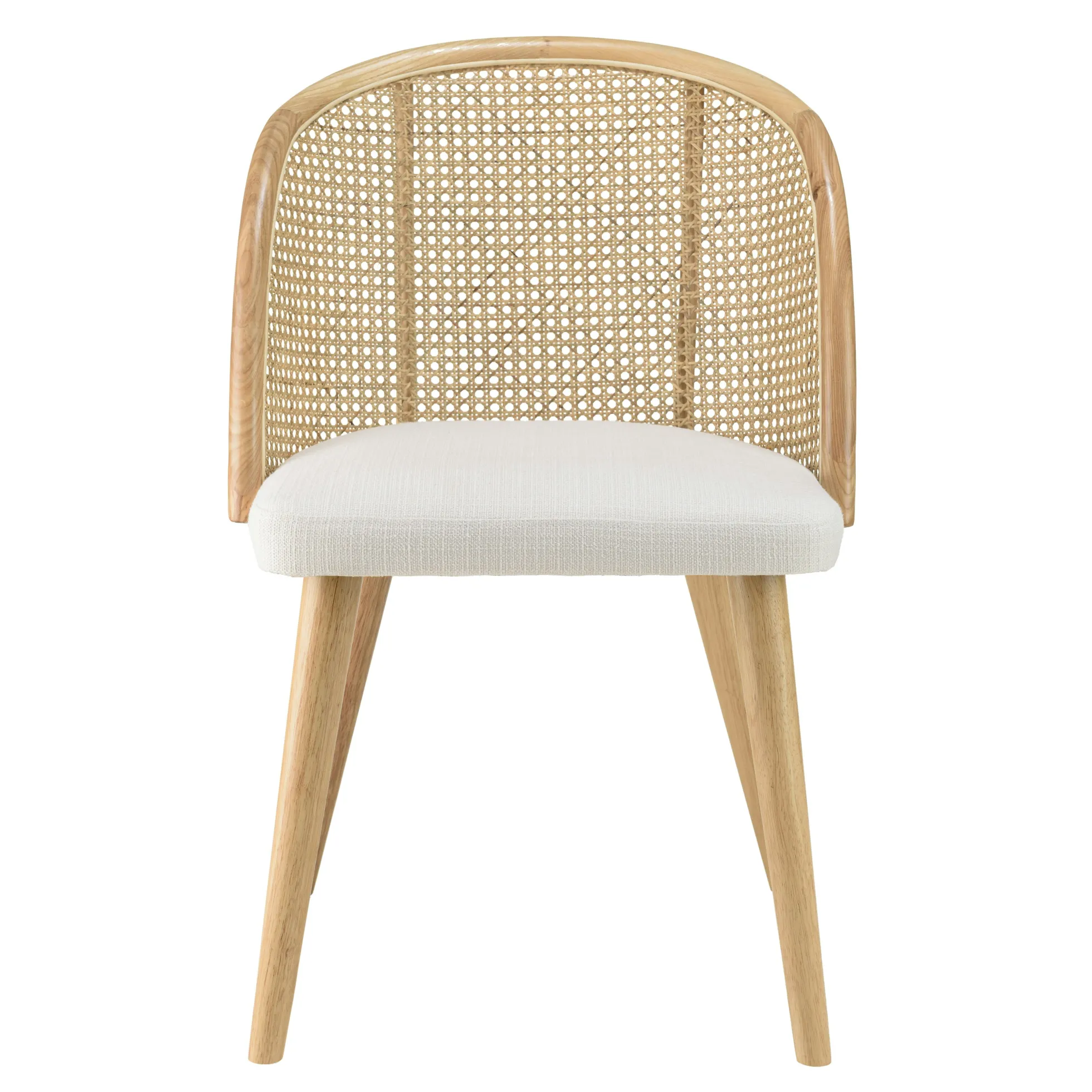 Chaise exotique dossier rond cannage assise tissu blanc TIM