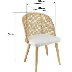 Chaise exotique dossier rond cannage assise tissu blanc TIM