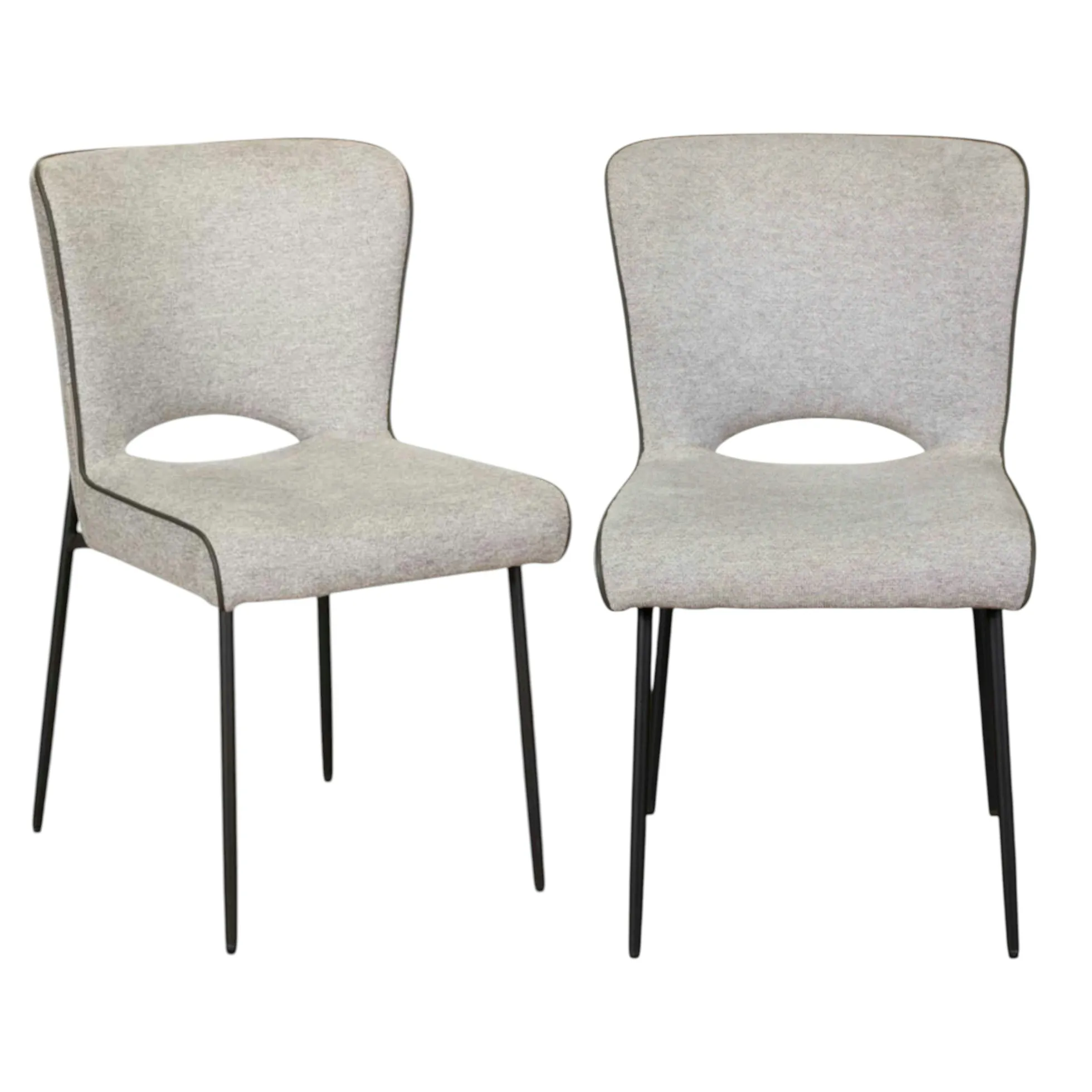 Chaise gris clair dos ajouré et passepoil (lot de 2) OKA