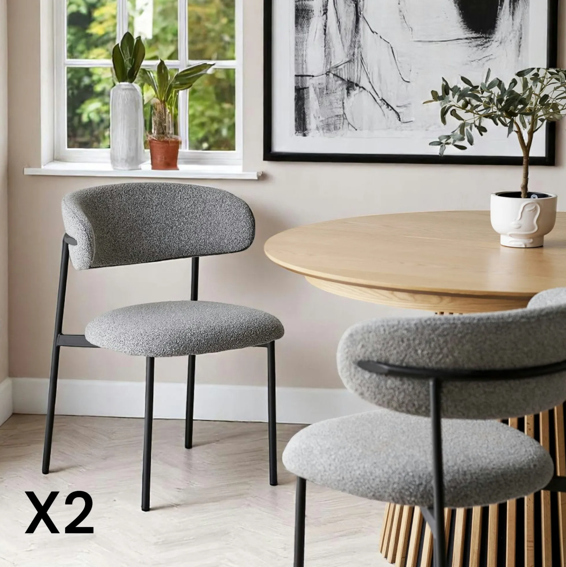 Chaise gris clair en bouclette avec dossier arrondi (lot de 2) MONTREUX