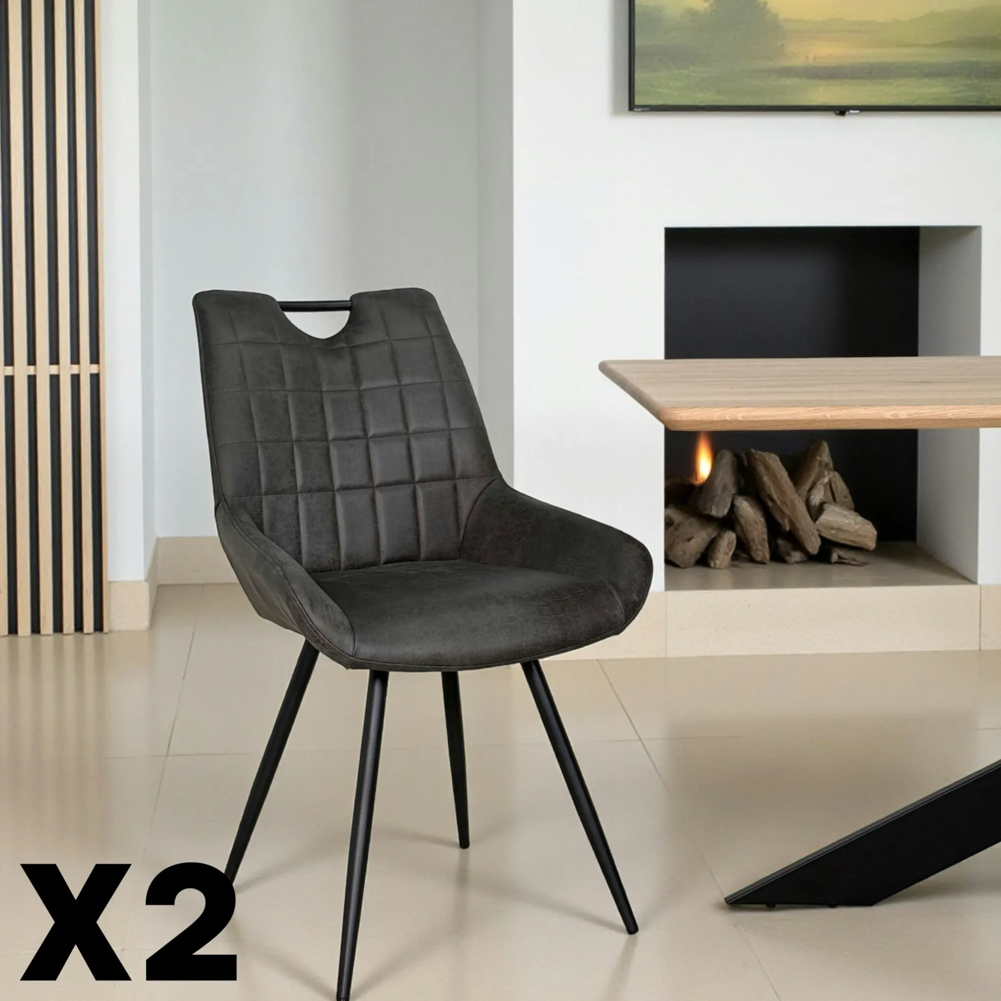 Chaise grise effet vieilli à poignée intégrée (lot de 2) MALMOE