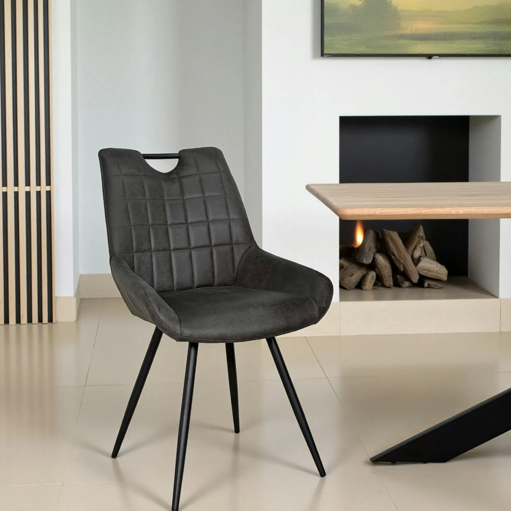 Chaise grise effet vieilli à poignée intégrée (lot de 2) MALMOE