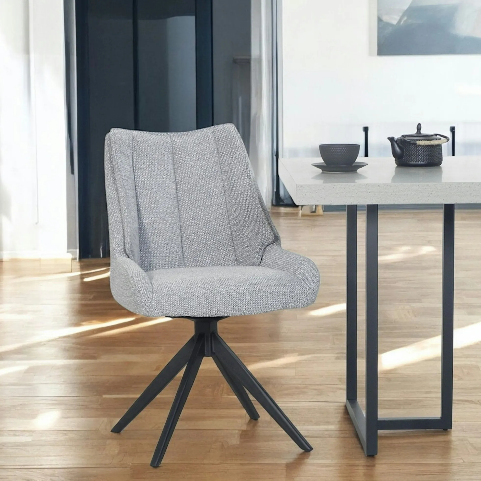 Chaise grise pivotante en velours texturé (lot de 2) IENA