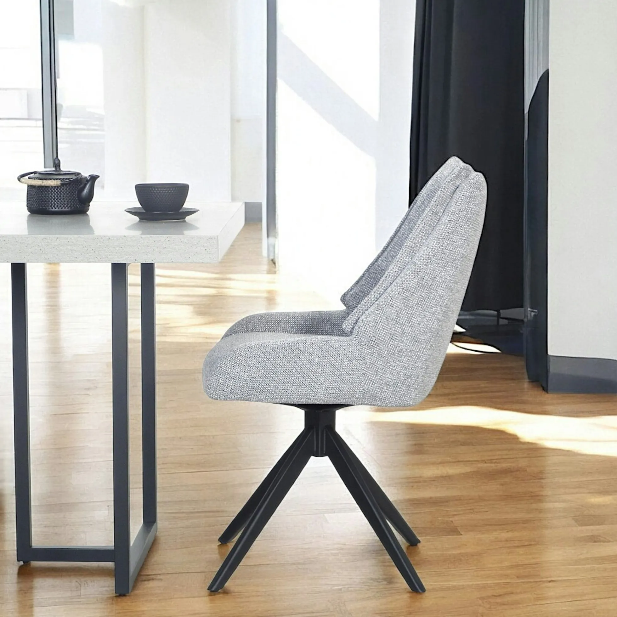 Chaise grise pivotante en velours texturé (lot de 2) IENA