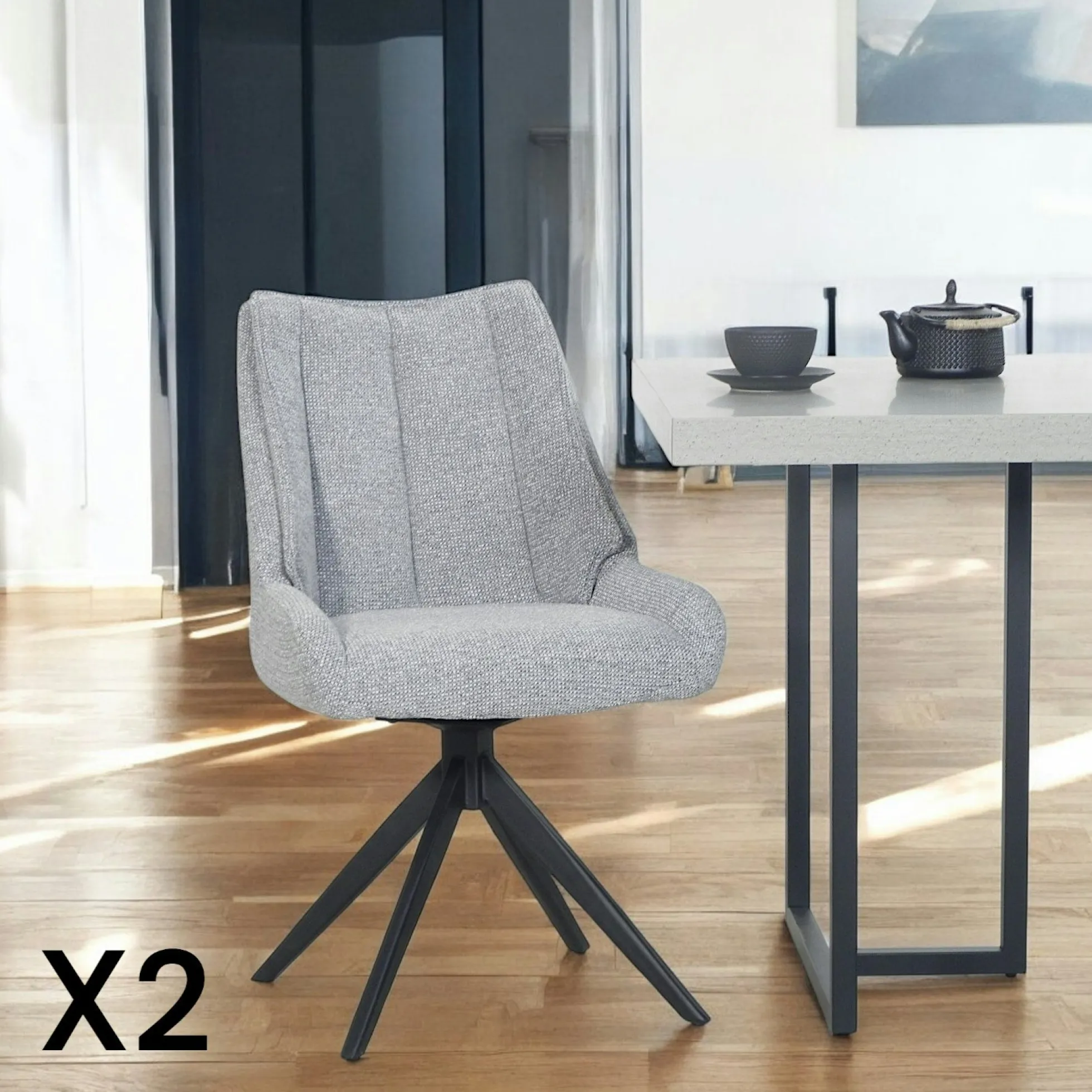 Chaise grise pivotante en velours texturé (lot de 2) IENA