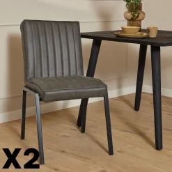 Chaise grise rembourrée à bandes (lot de 2) CORTINA