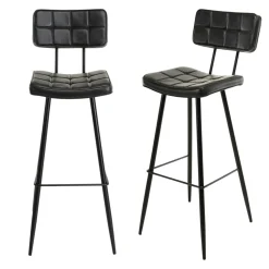 Chaise haute bar capitonnée noire TIM (lot de 2)
