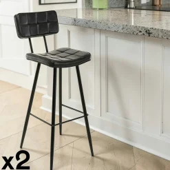 Chaise haute bar capitonnée noire TIM (lot de 2)