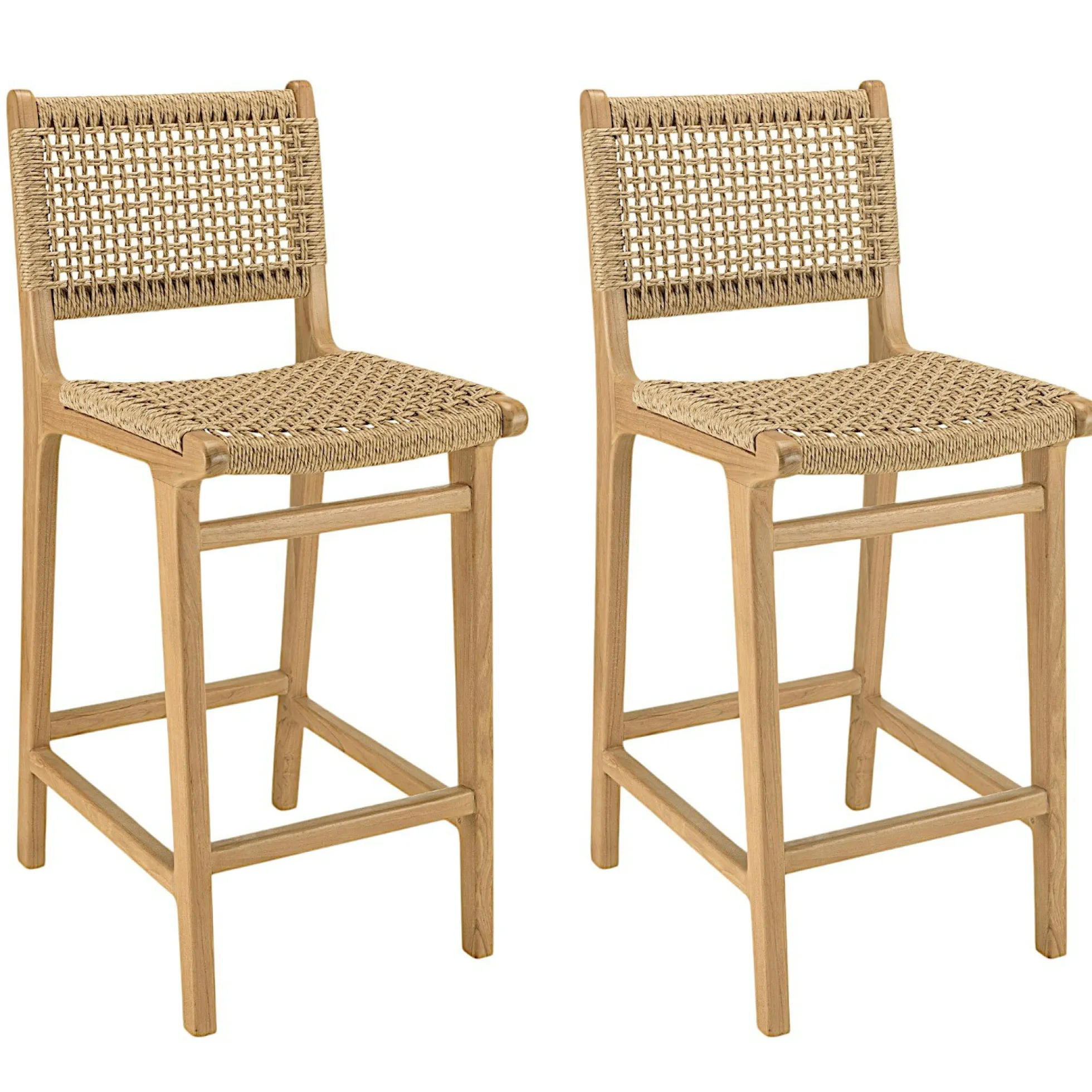 Chaise haute de jardin teck et assise tressée (lot de 2) SUMMER