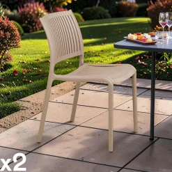 Chaise intérieur / extérieur en polypropylène taupe (lot de 2) RHODES