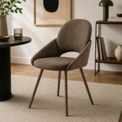 Chaise marron accoudoirs intégrés pieds bronze (x2) AUREN
