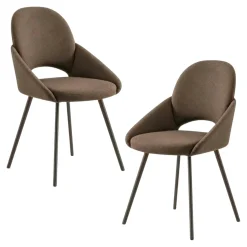 Chaise marron accoudoirs intégrés pieds bronze (x2) AUREN