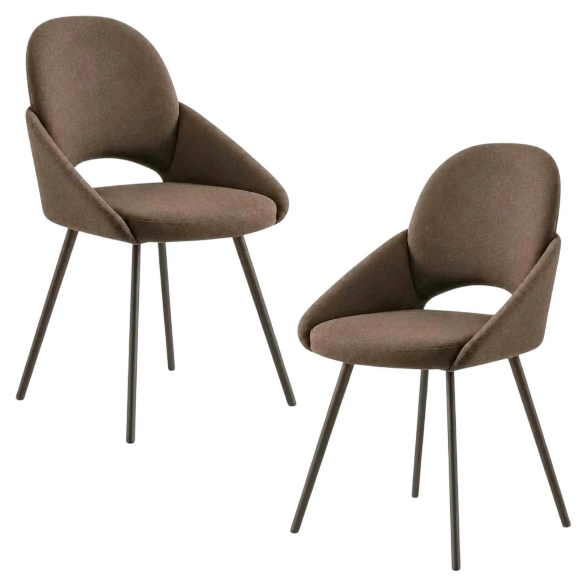 Chaise marron accoudoirs intégrés pieds bronze (x2) AUREN