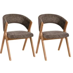 Chaise marron bois et tissu, forme ronde (lot de 2) AGADE