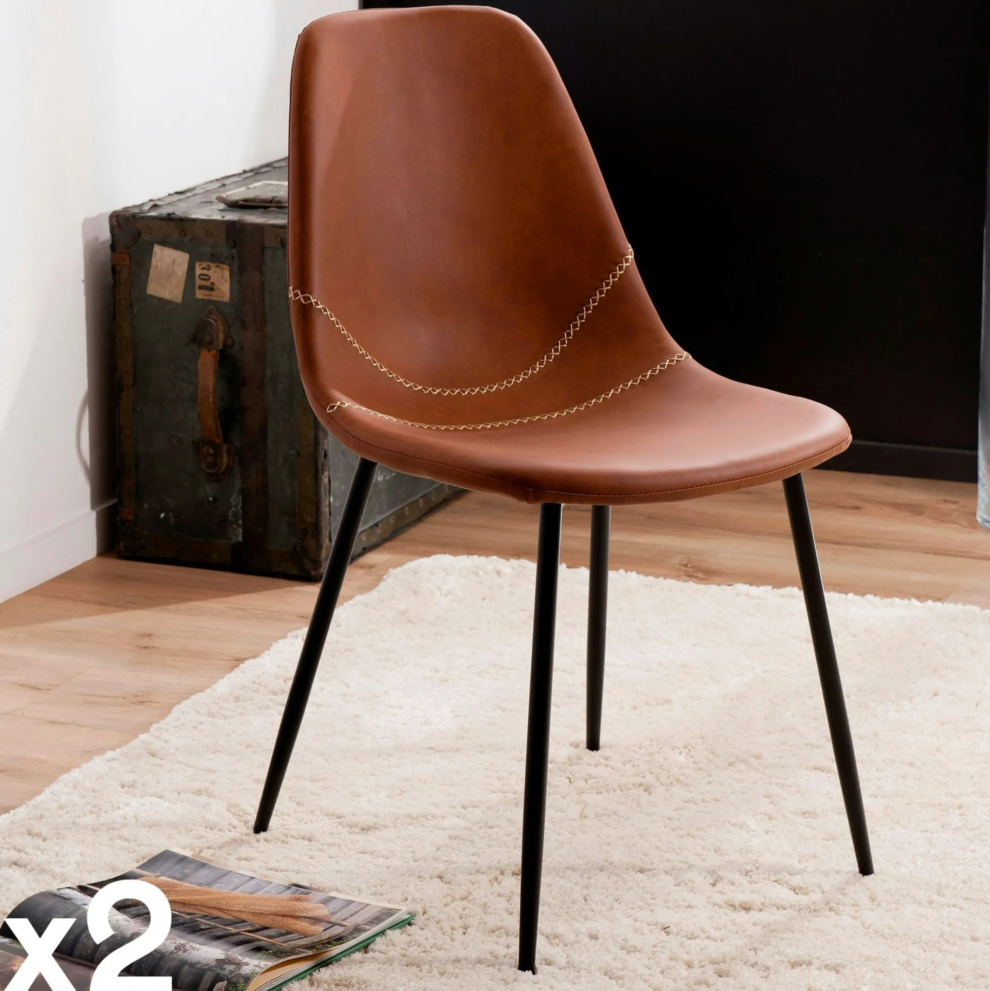 Chaise marron à couture apparente (lot de 2) TIM