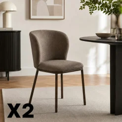 Chaise marron dossier courbe pieds bronze (x2) AUREN