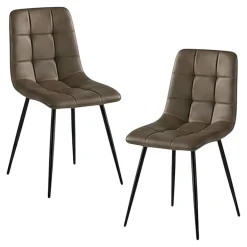 Chaise marron motif damier pieds bronze (x2) LORA
