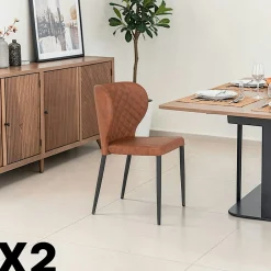 Chaise marron vintage à surpiqûres (lot de 2) TORANO