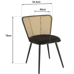 Chaise moderne dossier rotin assise velours noir (lot de 2) LOANO