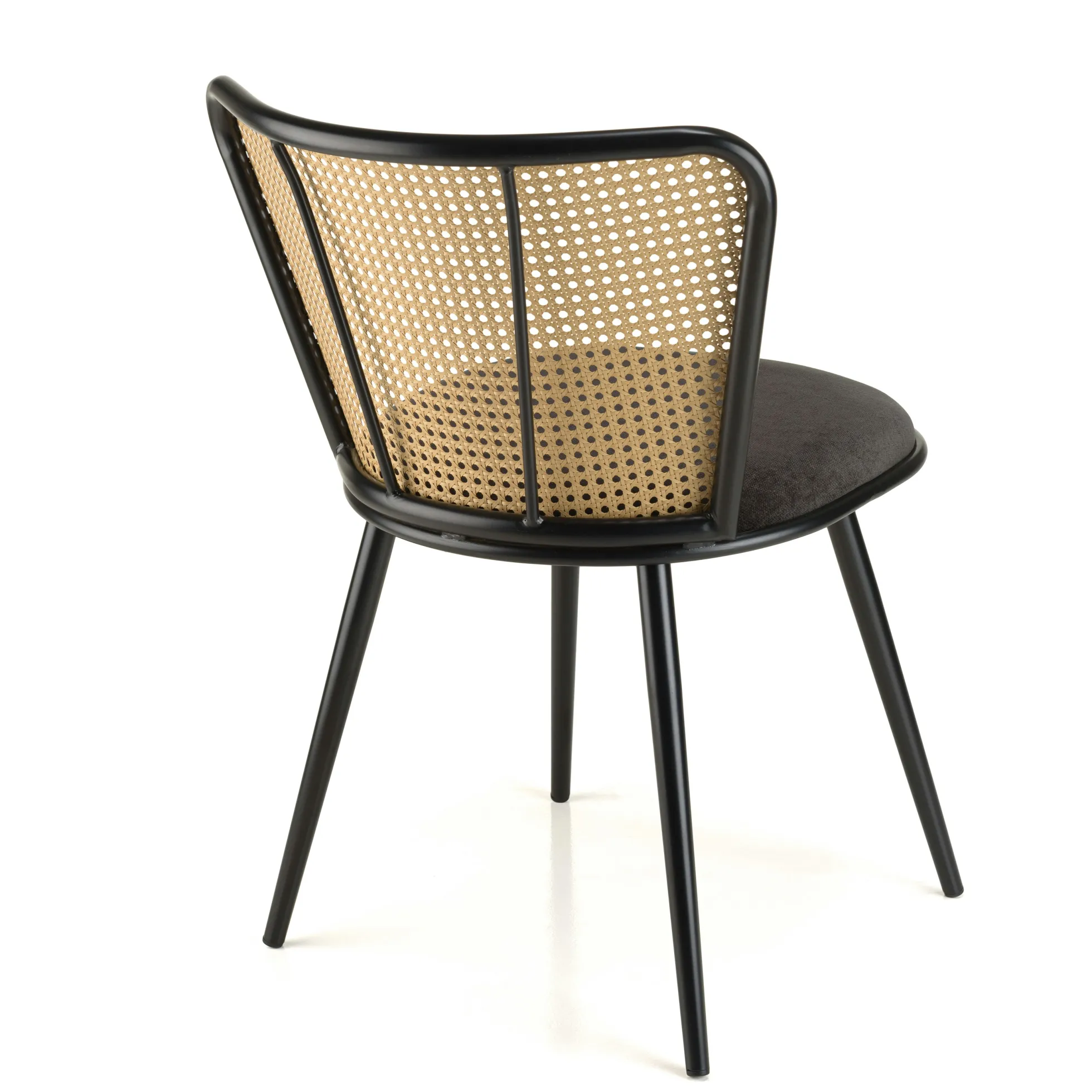 Chaise moderne dossier rotin assise velours noir (lot de 2) LOANO