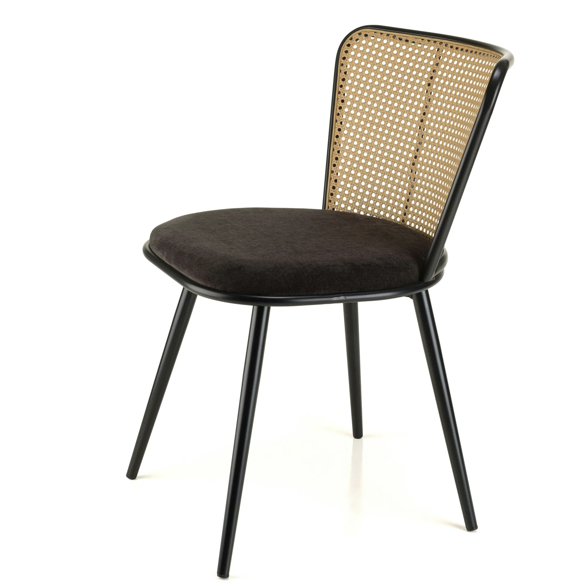 Chaise moderne dossier rotin assise velours noir (lot de 2) LOANO