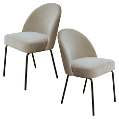 Chaise moderne tissu sable pieds métal noir (lot de 2) TIM