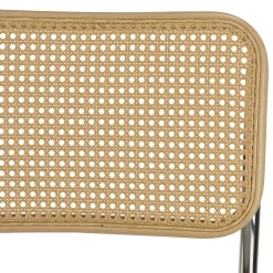 Chaise métal chromé assise velours taupe dossier rotin (lot de 2) LOANO