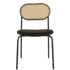 Chaise métal dossier cannage ovale assise velours noir (lot de 2) LOANO