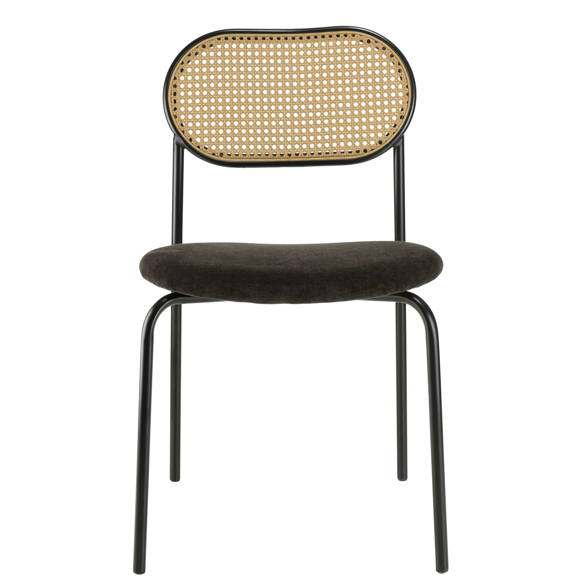 Chaise métal dossier cannage ovale assise velours noir (lot de 2) LOANO