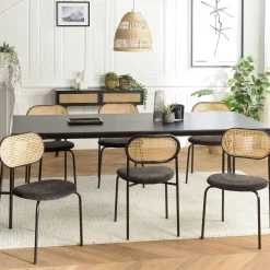 Chaise métal dossier cannage ovale assise velours noir (lot de 2) LOANO