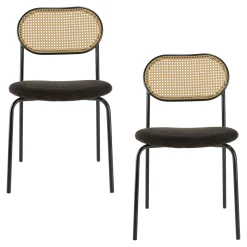Chaise métal dossier cannage ovale assise velours noir (lot de 2) LOANO