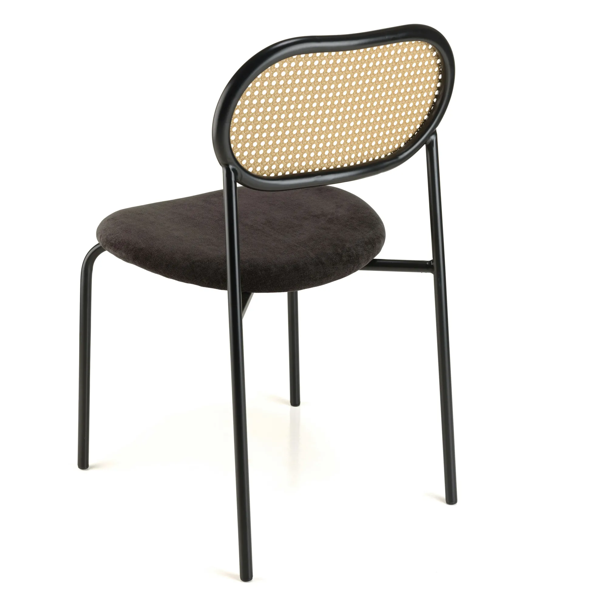 Chaise métal dossier cannage ovale assise velours noir (lot de 2) LOANO