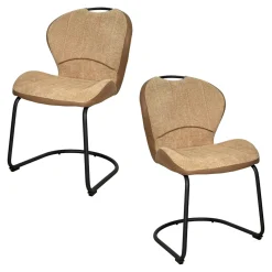 Chaise pied luge bi-matière en tissu taupe (lot de 2) LIGURIE