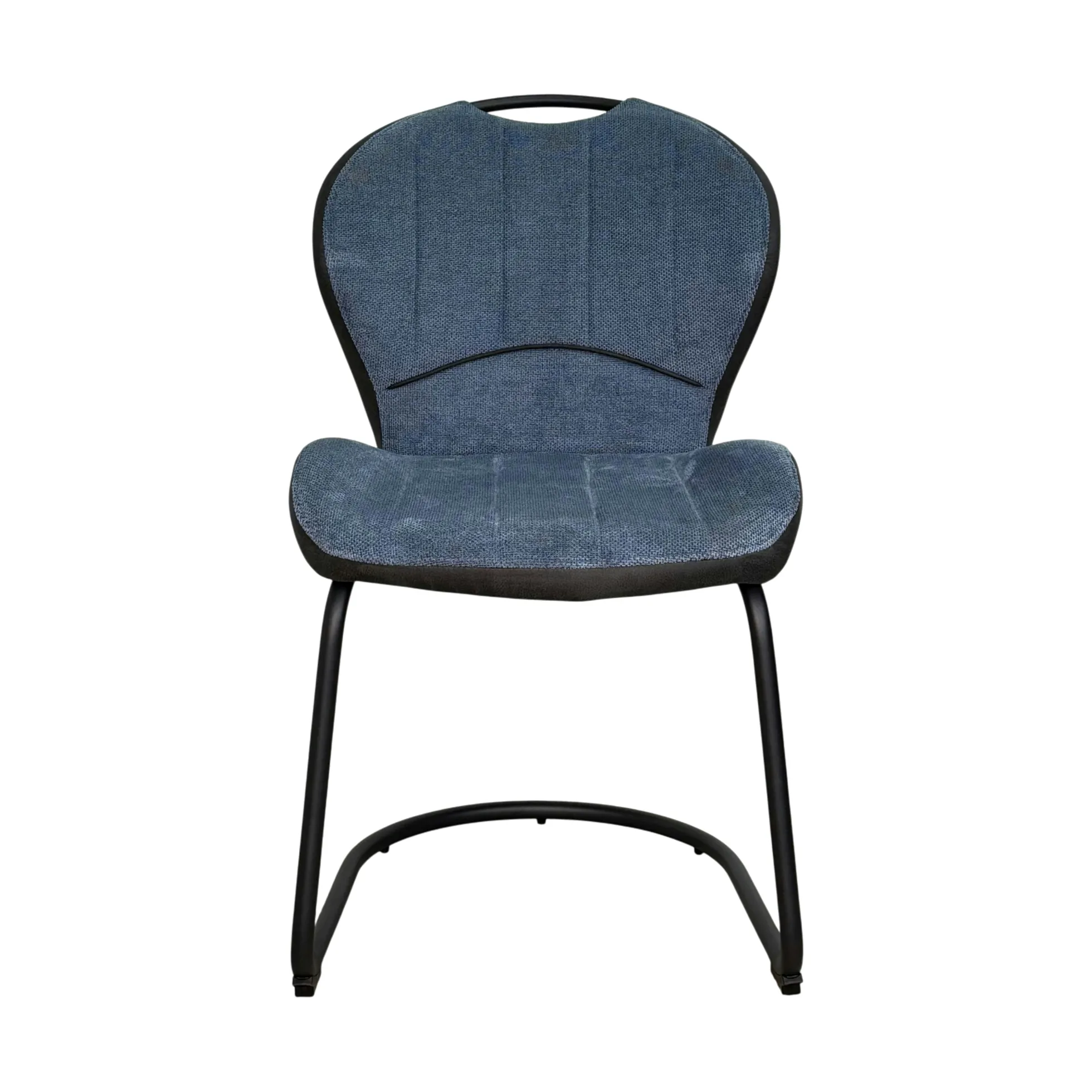 Chaise pied luge bi-matière en tissu bleu (lot de 2) LIGURIE