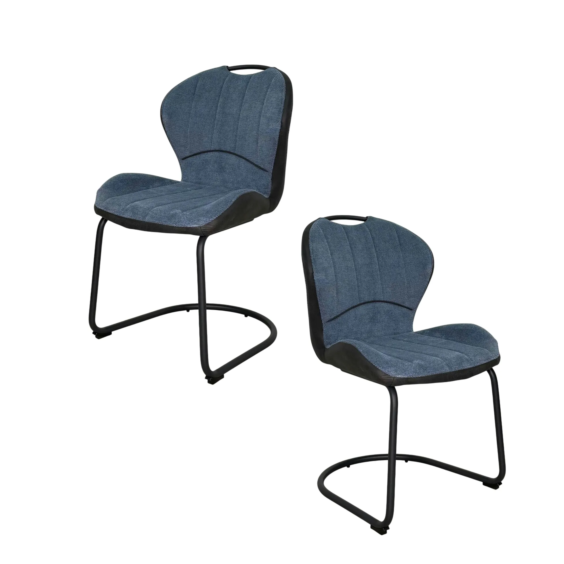Chaise pied luge bi-matière en tissu bleu (lot de 2) LIGURIE