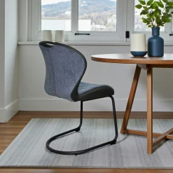 Chaise pied luge bi-matière en tissu bleu (lot de 2) LIGURIE