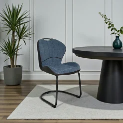 Chaise pied luge bi-matière en tissu bleu (lot de 2) LIGURIE