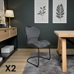 Chaise pied luge bi-matière en tissu gris (lot de 2) LIGURIE