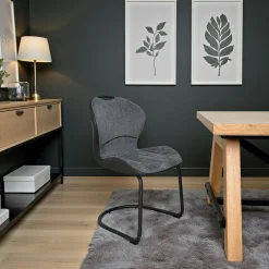 Chaise pied luge bi-matière en tissu gris (lot de 2) LIGURIE