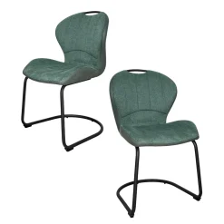 Chaise pied luge bi-matière en tissu vert (lot de 2) LIGURIE
