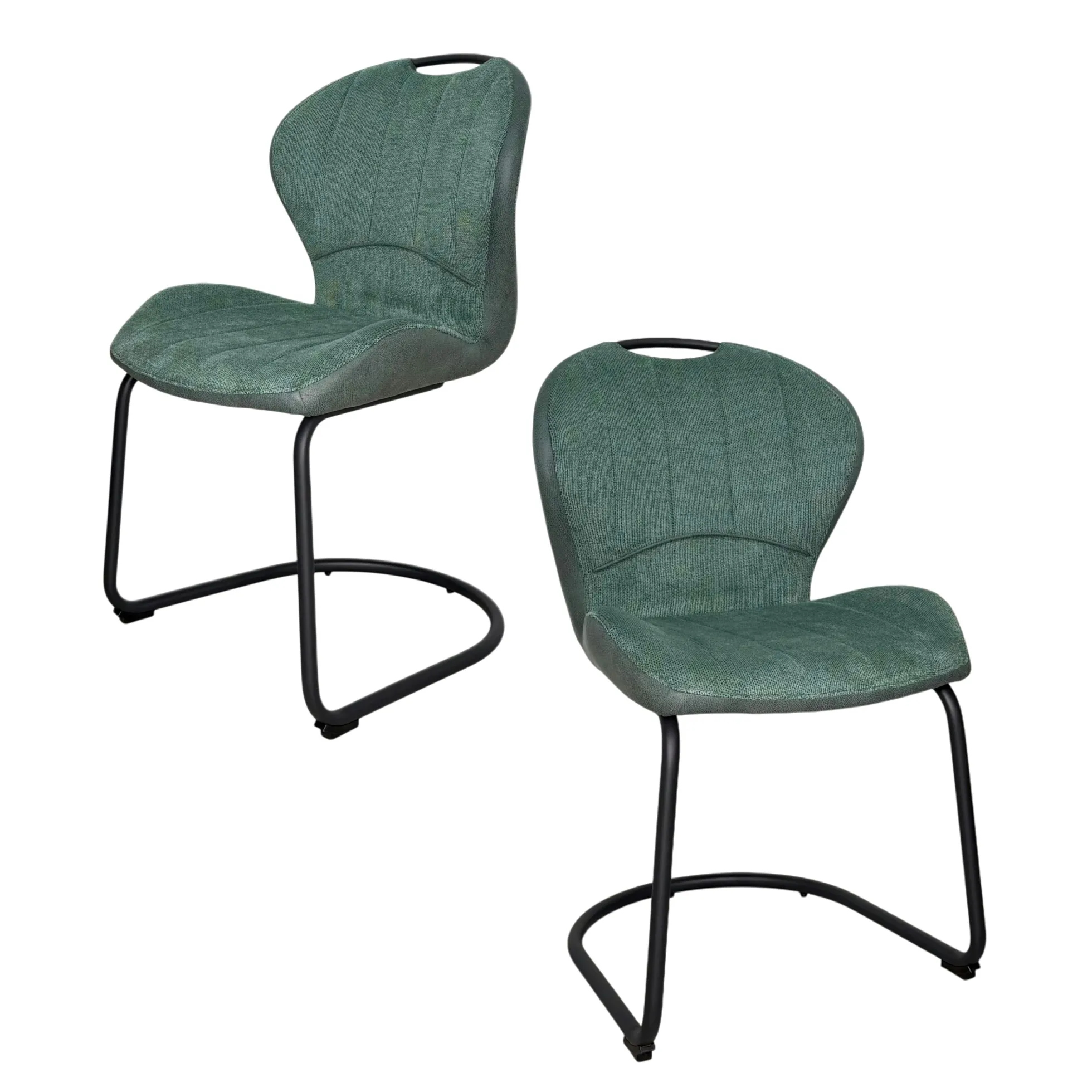 Chaise pied luge bi-matière en tissu vert (lot de 2) LIGURIE