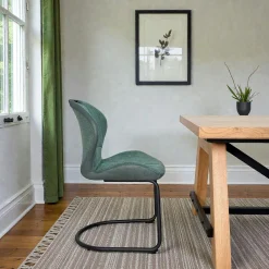 Chaise pied luge bi-matière en tissu vert (lot de 2) LIGURIE